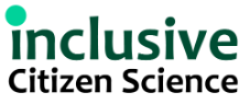 Logo consisting of text 'Inclusive Citizen Science' in green and black.